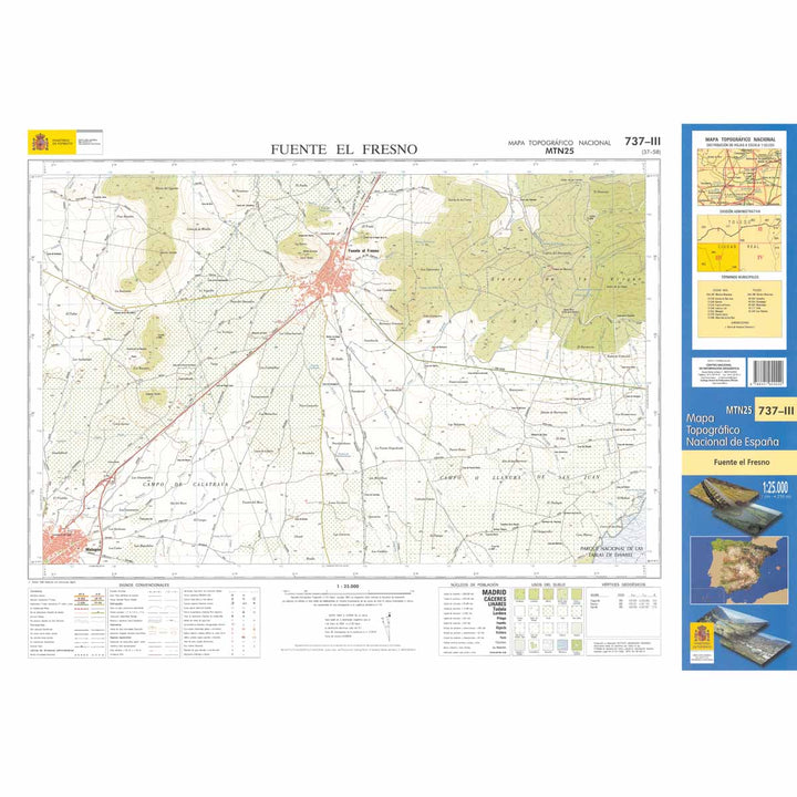 Carte topographique de l'Espagne - Fuente del Fresno, n° 0737.3 | CNIG - 1/25 000 carte pliée CNIG 