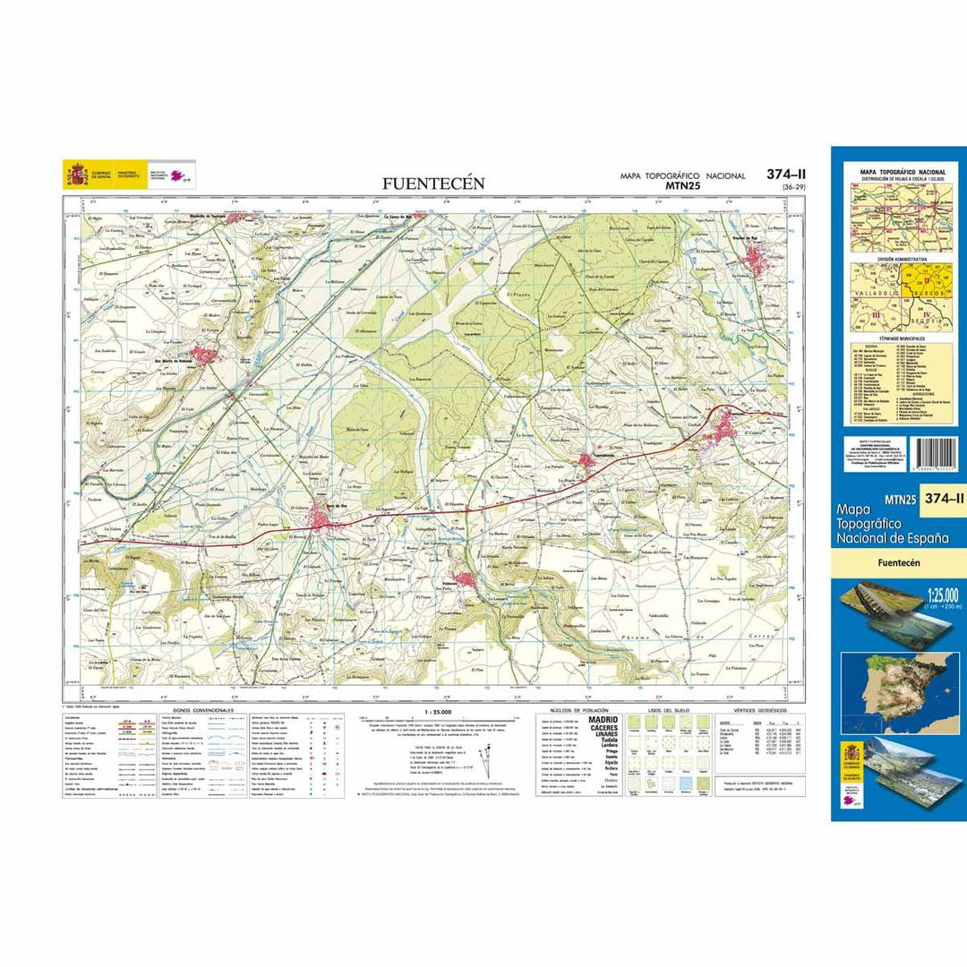 Carte topographique de l'Espagne - Fuentecén, n° 0374.2 | CNIG - 1/25 000 carte pliée CNIG 