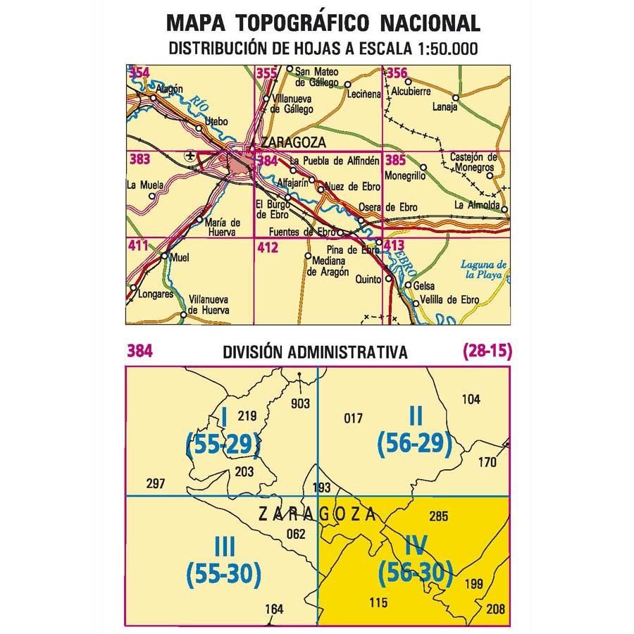 Carte topographique de l'Espagne - Fuentes de Ebro, n° 0384.4 | CNIG - 1/25 000 carte pliée CNIG 