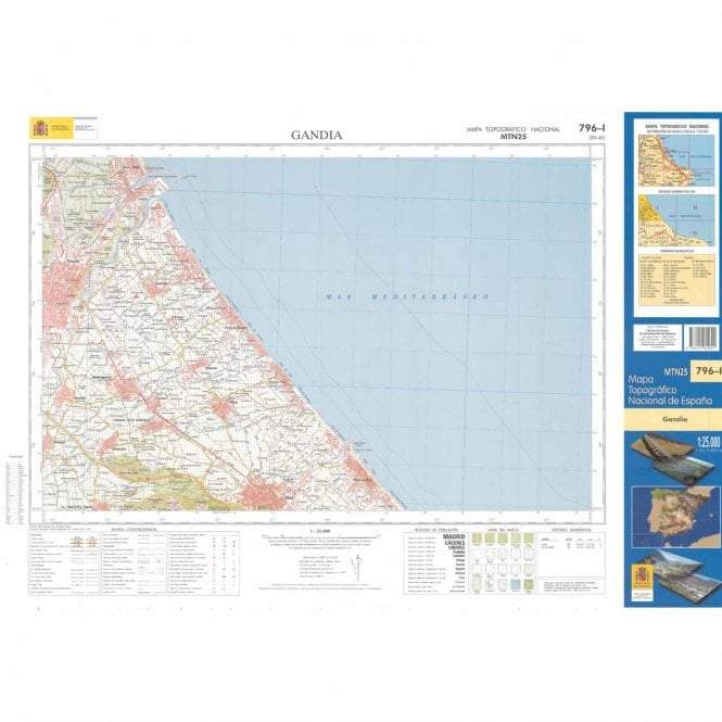 Carte topographique de l'Espagne - Gandia, n° 0796.1 | CNIG - 1/25 000 carte pliée CNIG 