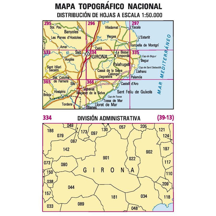 Carte topographique de l'Espagne - Girona, n° 0334 | CNIG - 1/50 000 carte pliée CNIG 