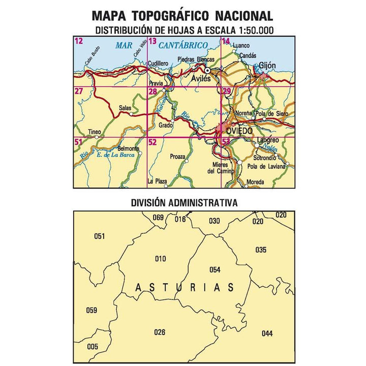 Carte topographique de l'Espagne - Grado, n° 0028 | CNIG - 1/50 000 carte pliée CNIG 