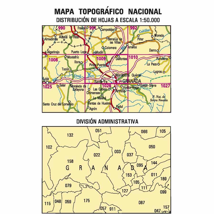 Carte topographique de l'Espagne - Granada Norte, n° 1009 | CNIG - 1/50 000 carte pliée CNIG 