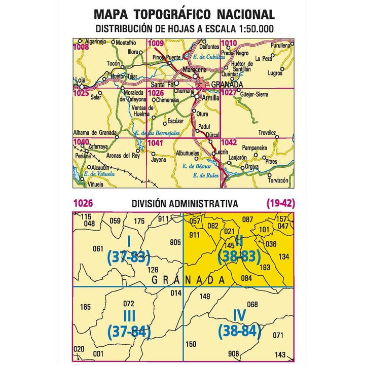 Carte topographique de l'Espagne - Granada Sur, n° 1026.2 | CNIG - 1/25 000 carte pliée CNIG 
