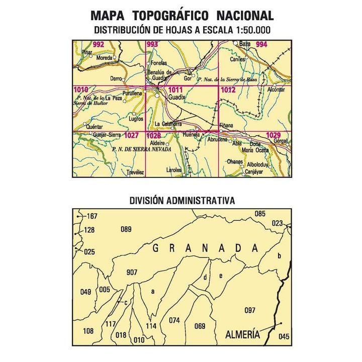 Carte topographique de l'Espagne - Guadix, n° 1011 | CNIG - 1/50 000 carte pliée CNIG 