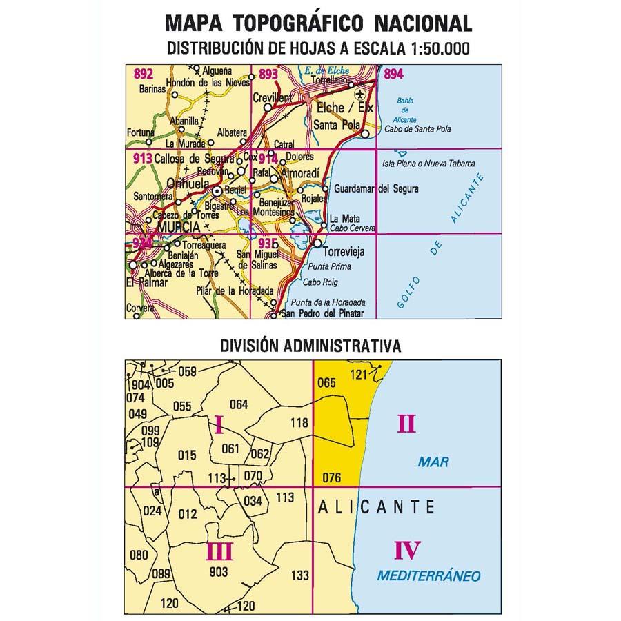 Carte topographique de l'Espagne - Guardamar de Segura, n° 0914.2 | CNIG - 1/25 000 carte pliée CNIG 