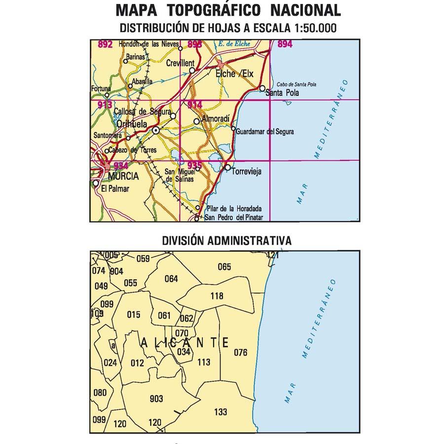Carte topographique de l'Espagne - Guardamar del Segura, n° 0914 | CNIG - 1/50 000 carte pliée CNIG 