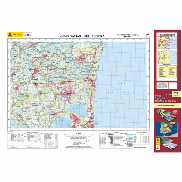 Carte topographique de l'Espagne - Guardamar del Segura, n° 0914 | CNIG - 1/50 000 carte pliée CNIG 