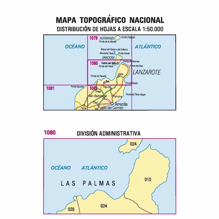 Carte topographique de l'Espagne - Haria (Lanzarote), n° 1080 | CNIG - 1/50 000 carte pliée CNIG 