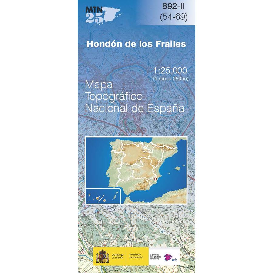 Carte topographique de l'Espagne - Hondón de los Frailes, n° 0892.2 | CNIG - 1/25 000 carte pliée CNIG 