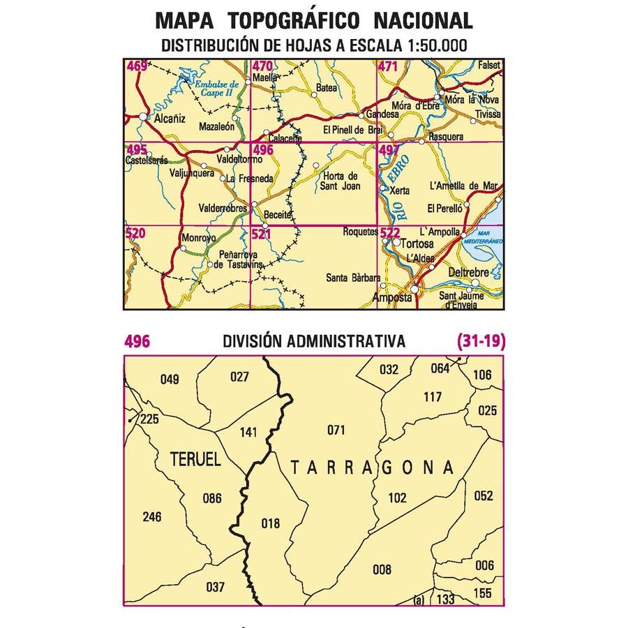 Carte topographique de l'Espagne - Horta de Sant Joan, n° 0496 | CNIG - 1/50 000 carte pliée CNIG 