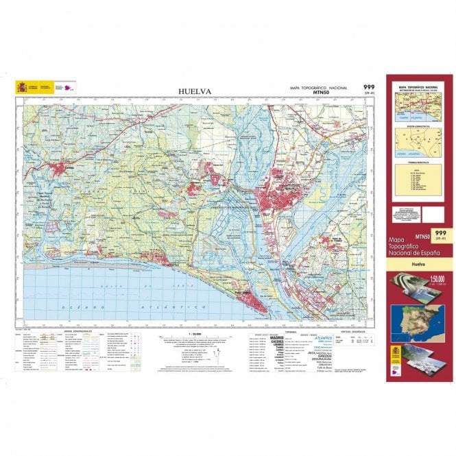 Carte topographique de l'Espagne - Huelva, n° 0999 | CNIG - 1/50 000 carte pliée CNIG 