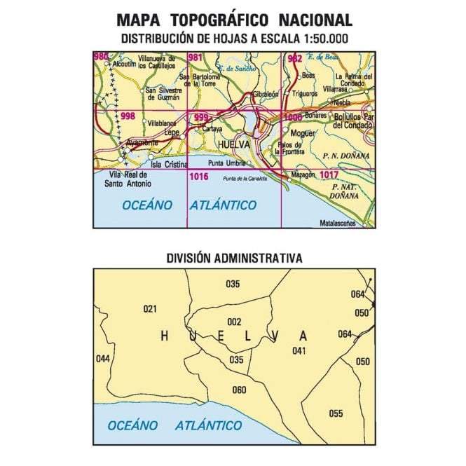Carte topographique de l'Espagne - Huelva, n° 0999 | CNIG - 1/50 000 carte pliée CNIG 