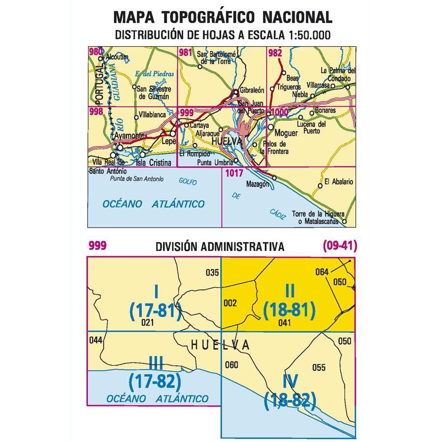 Carte topographique de l'Espagne - Huelva, n° 0999.2 | CNIG - 1/25 000 carte pliée CNIG 