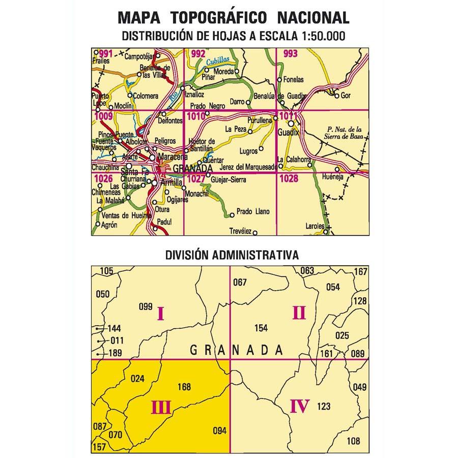Carte topographique de l'Espagne - Huétor de Santillán, n° 1010.3 | CNIG - 1/25 000 carte pliée CNIG 