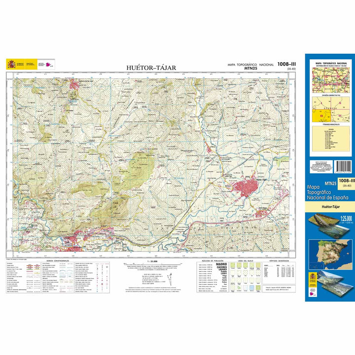 Carte topographique de l'Espagne - Huétor-Tájar, n° 1008.3 | CNIG - 1/25 000 carte pliée CNIG 