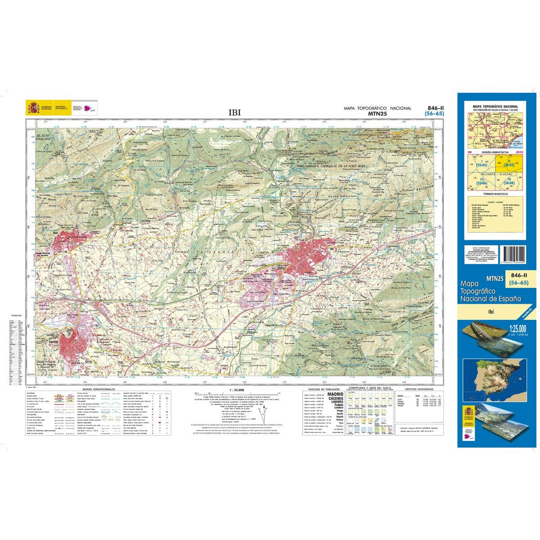 Carte topographique de l'Espagne - Ibi, n° 0846.2 | CNIG - 1/25 000 carte pliée CNIG 