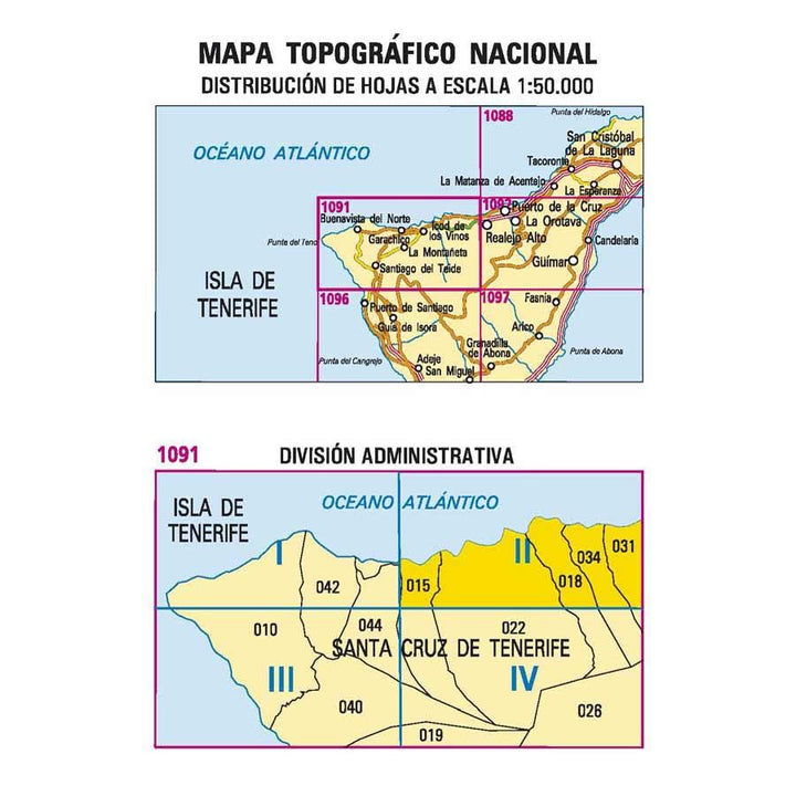 Carte topographique de l'Espagne - Icod de los Vinos (Tenerife), n° 1091.2 | CNIG - 1/25 000 carte pliée CNIG 