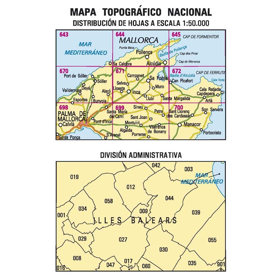 Carte topographique de l'Espagne - Inca (Mallorca), n° 0671 | CNIG - 1/50 000 carte pliée CNIG 