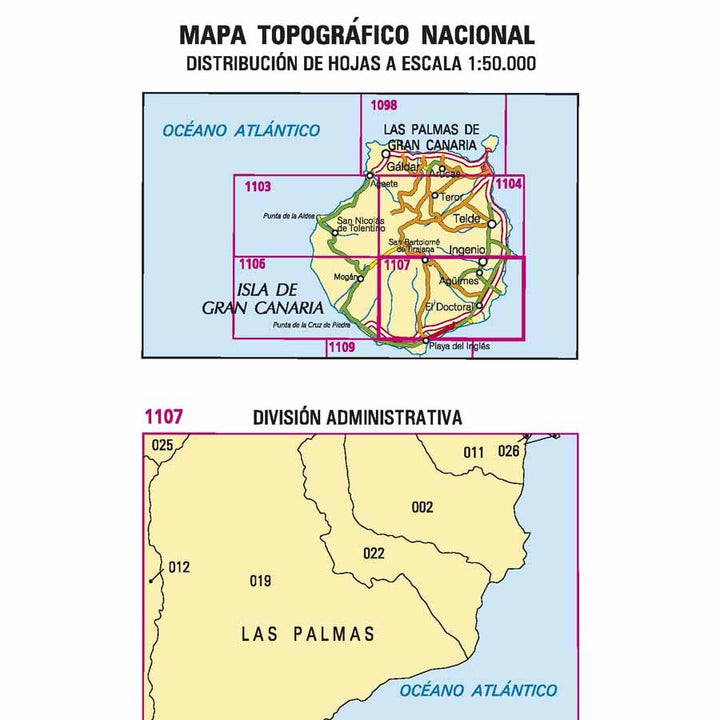 Carte topographique de l'Espagne - Ingenio (Gran Canaria), n° 1107 | CNIG - 1/50 000 carte pliée CNIG 
