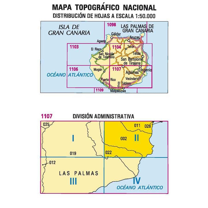 Carte topographique de l'Espagne - Ingenio (Gran Canaria), n° 1107.2 | CNIG - 1/25 000 carte pliée CNIG 