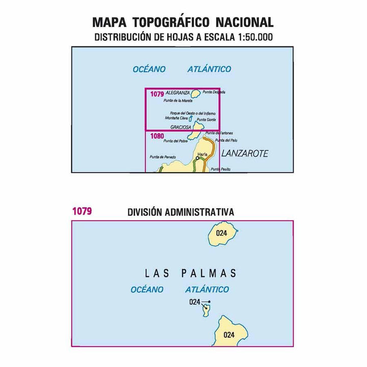Carte topographique de l'Espagne - Isla de Alegranza (Lanzarote), n° 1079 | CNIG - 1/50 000 carte pliée CNIG 