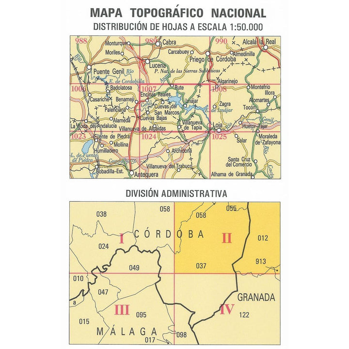 Carte topographique de l'Espagne - Iznájar, n° 1007.2 | CNIG - 1/25 000 carte pliée CNIG 