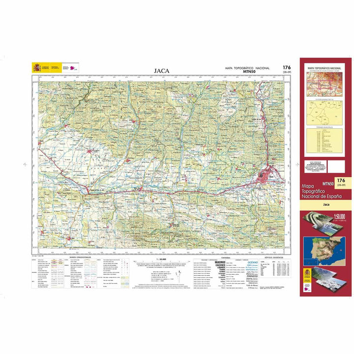 Carte topographique de l'Espagne - Jaca, n° 0176 | CNIG - 1/50 000 carte pliée CNIG 