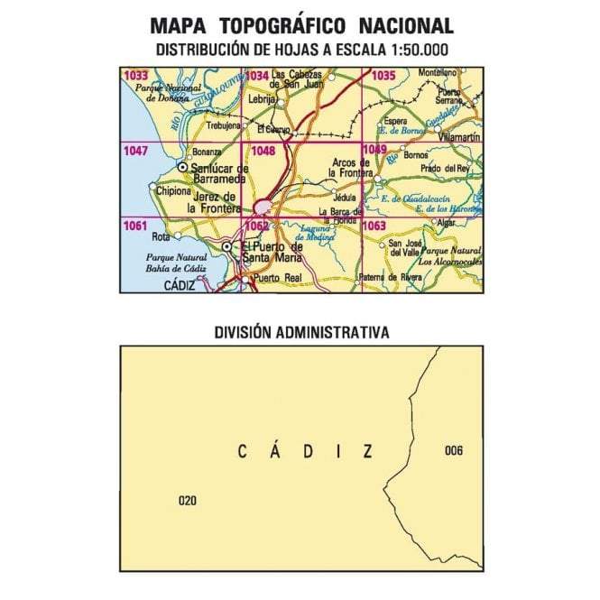 Carte topographique de l'Espagne - Jerez de la Frontera, n° 1048 | CNIG - 1/50 000 carte pliée CNIG 