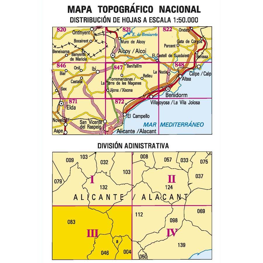 Carte topographique de l'Espagne - Jijona, Xixona, n° 0847.3 | CNIG - 1/25 000 carte pliée CNIG 