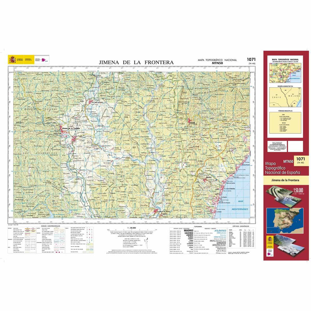 Carte topographique de l'Espagne - Jimena de la Frontera, n° 1071 | CNIG - 1/50 000 carte pliée CNIG 
