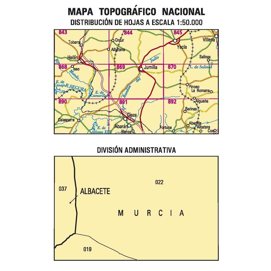 Carte topographique de l'Espagne - Jumilla, n° 0869 | CNIG - 1/50 000 carte pliée CNIG 