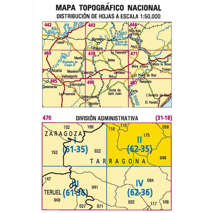 Carte topographique de l'Espagne - La Fatarella, n° 0470.2 | CNIG - 1/25 000 carte pliée CNIG 