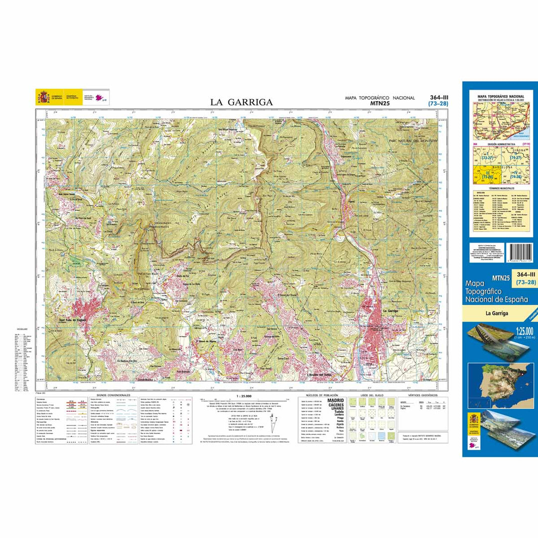 Carte topographique de l'Espagne - La Garriga, n° 0364.3 | CNIG - 1/25 000 carte pliée CNIG 