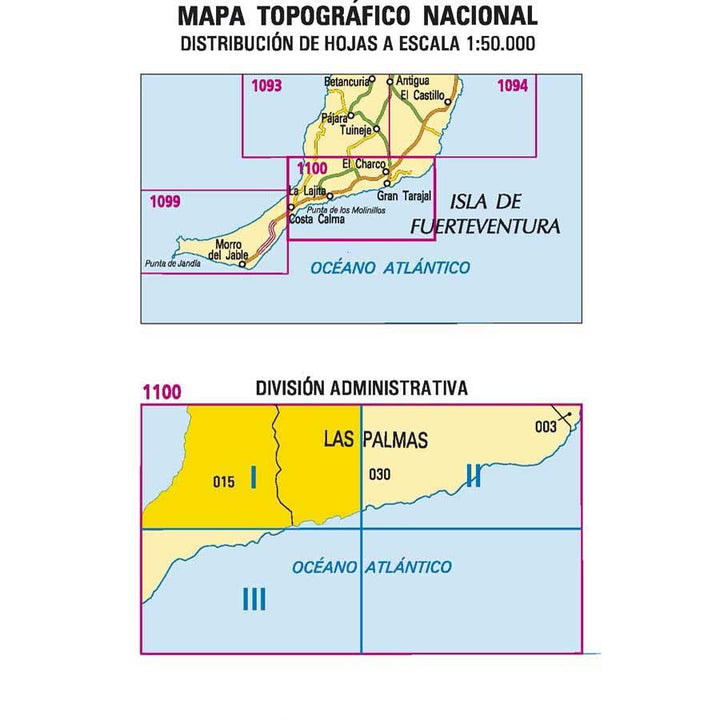 Carte topographique de l'Espagne - La Lajita (Fuerteventura), n° 1100.1 | CNIG - 1/25 000 carte pliée CNIG 