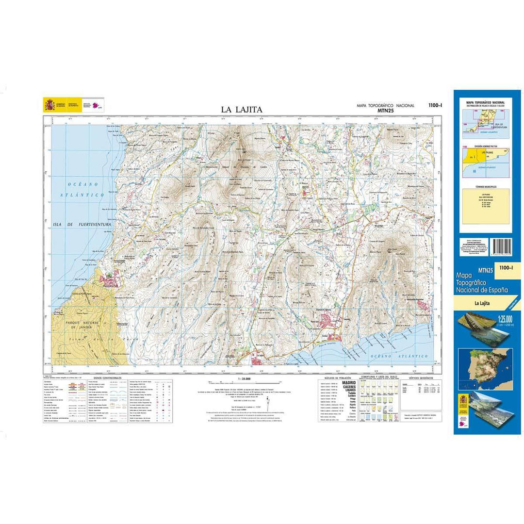 Carte topographique de l'Espagne - La Lajita (Fuerteventura), n° 1100.1 | CNIG - 1/25 000 carte pliée CNIG 