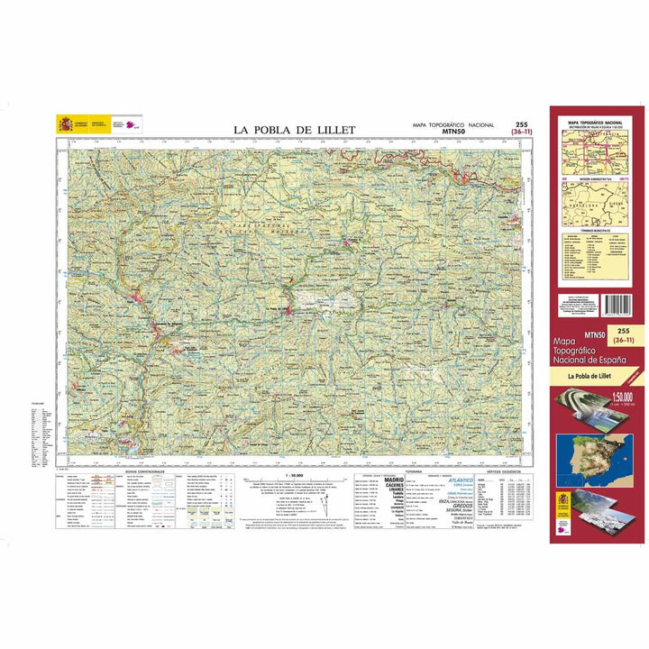 Carte topographique de l'Espagne - La Pobla de Lillet, n° 0255 | CNIG - 1/50 000 carte pliée CNIG 