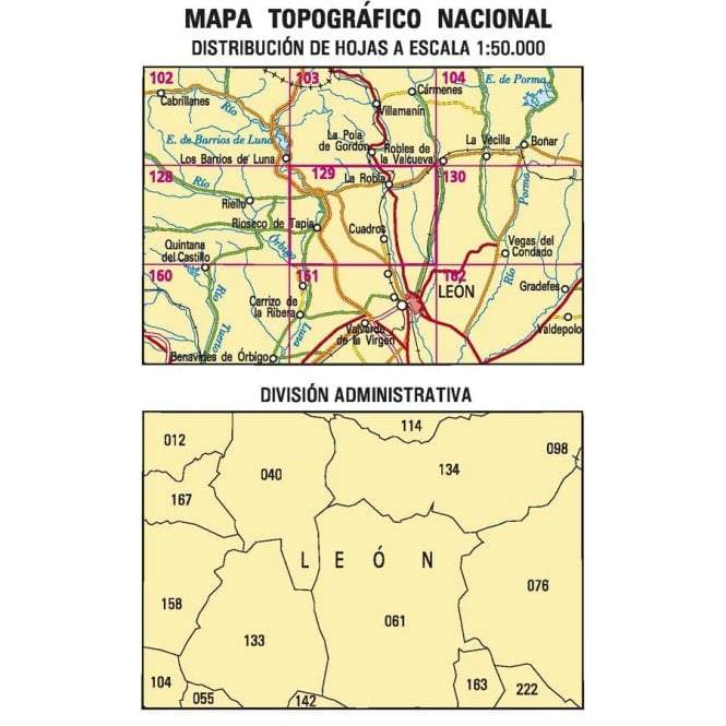 Carte topographique de l'Espagne - La Robla, n° 0129 | CNIG - 1/50 000 carte pliée CNIG 