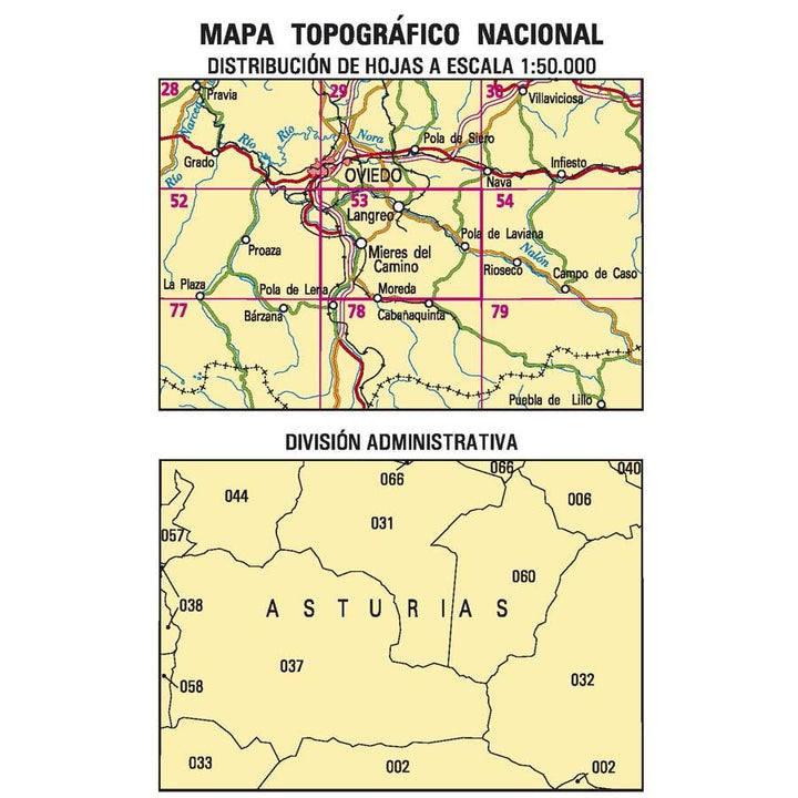 Carte topographique de l'Espagne - Langreo, n° 0053 | CNIG - 1/50 000 carte pliée CNIG 