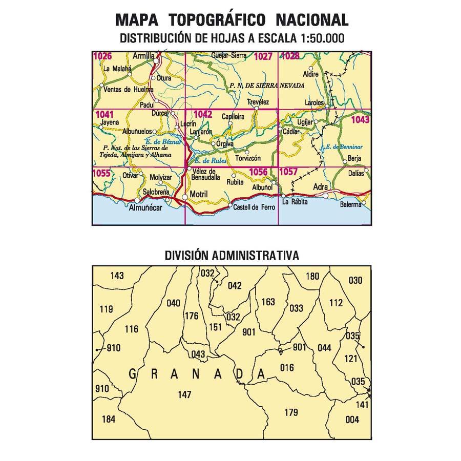 Carte topographique de l'Espagne - Lanjaron, n° 1042 | CNIG - 1/50 000 carte pliée CNIG 