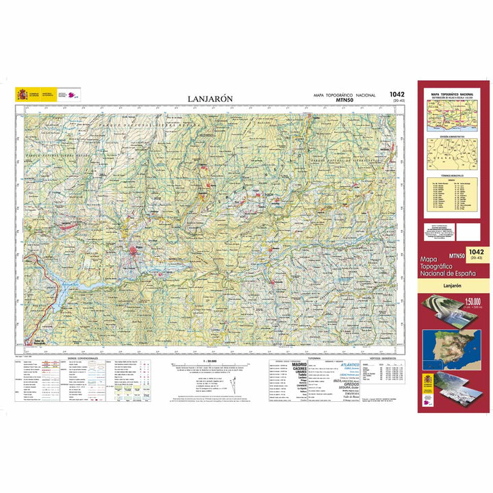 Carte topographique de l'Espagne - Lanjaron, n° 1042 | CNIG - 1/50 000 carte pliée CNIG 