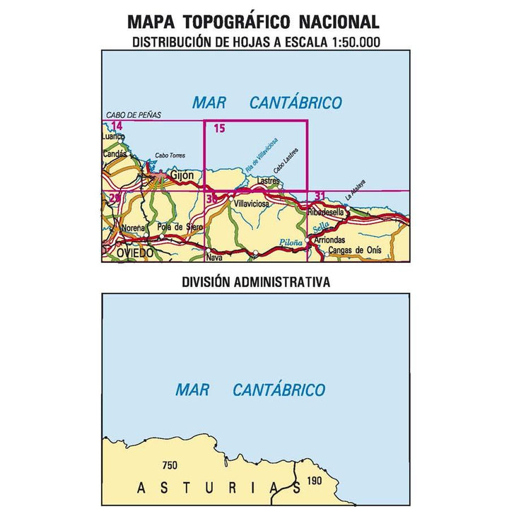 Carte topographique de l'Espagne - Lastres, n° 0015 | CNIG - 1/50 000 carte pliée CNIG 
