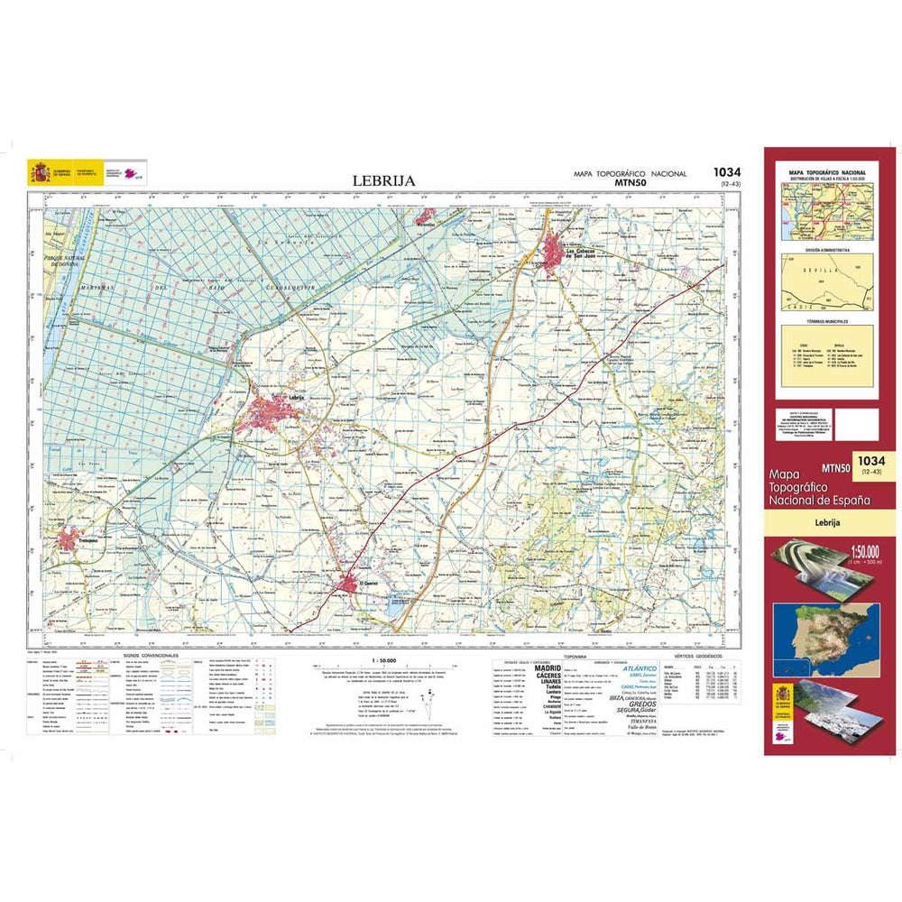 Carte topographique de l'Espagne - Lebrija, n° 1034 | CNIG - 1/50 000 carte pliée CNIG 
