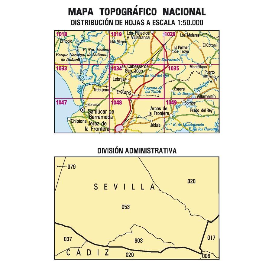 Carte topographique de l'Espagne - Lebrija, n° 1034 | CNIG - 1/50 000 carte pliée CNIG 