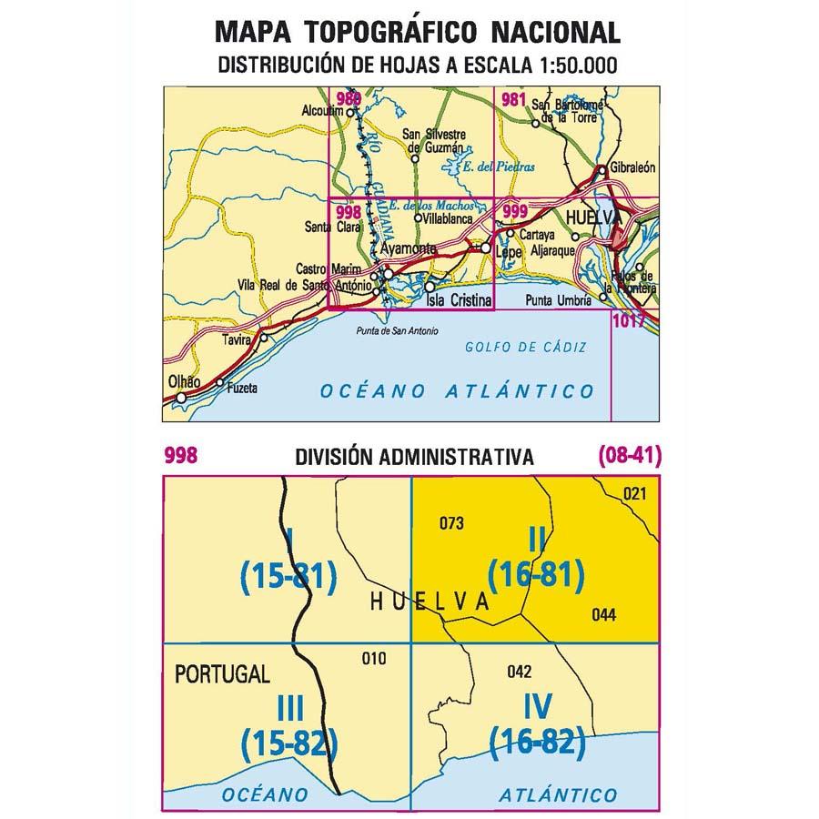 Carte topographique de l'Espagne - Lepe, n° 0998.2 | CNIG - 1/25 000 carte pliée CNIG 