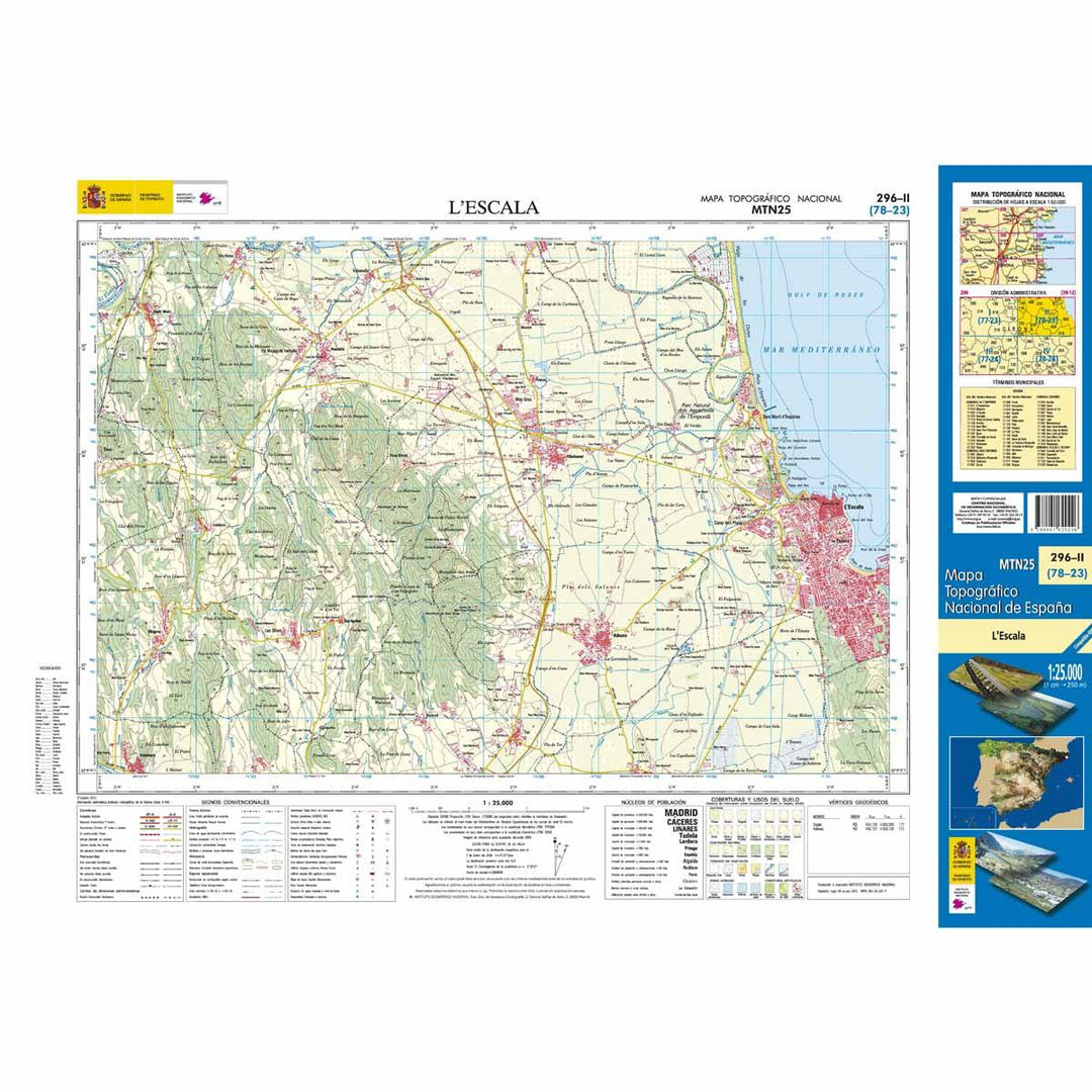 Carte topographique de l'Espagne - L'Escala, n° 0296.2, n° 0296.2 | CNIG - 1/25 000 carte pliée CNIG 