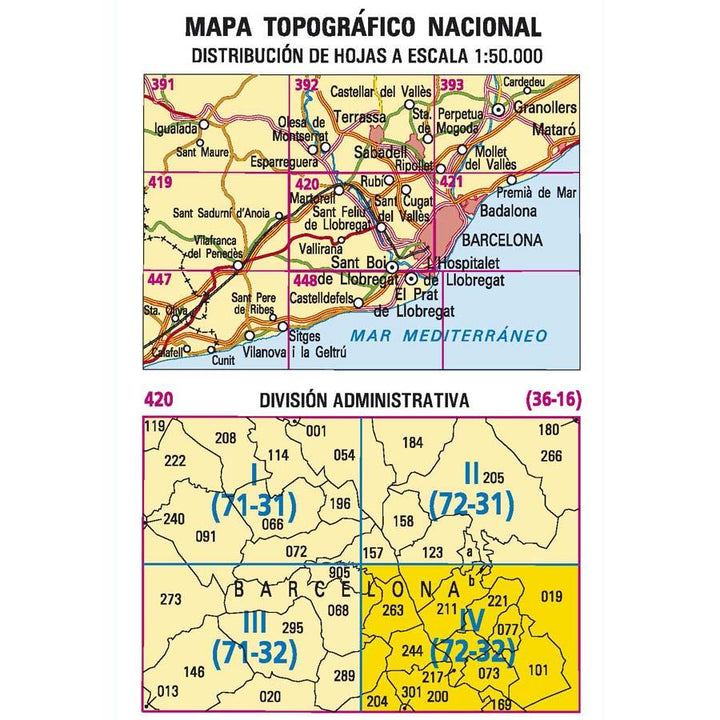 Carte topographique de l'Espagne - L'Hospitalet de Llobregat, n° 0420.4 | CNIG - 1/25 000 carte pliée CNIG 