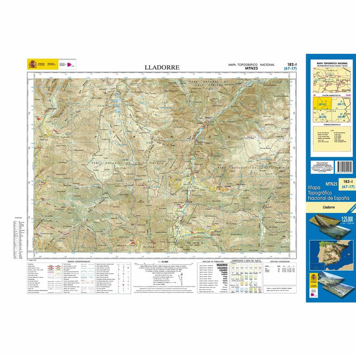 Carte topographique de l'Espagne - Lladorre, n° 0182.1 | CNIG - 1/25 000 carte pliée CNIG 