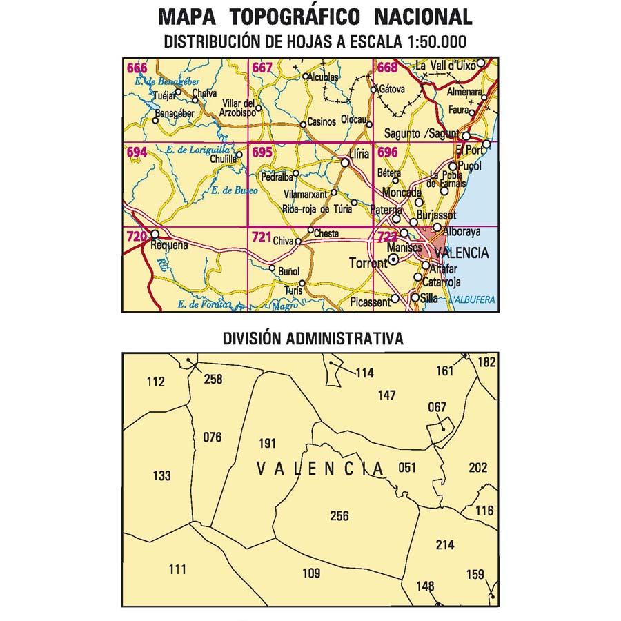 Carte topographique de l'Espagne - Llíria, n° 0695 | CNIG - 1/50 000 carte pliée CNIG 