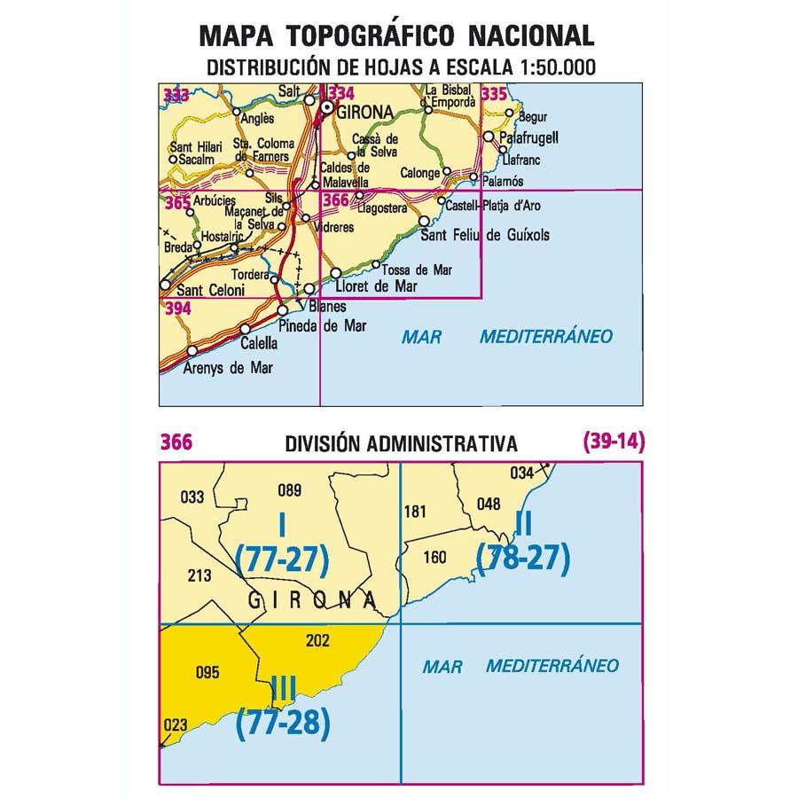 Carte topographique de l'Espagne - Lloret de Mar, n° 0366.3 | CNIG - 1/25 000 carte pliée CNIG 